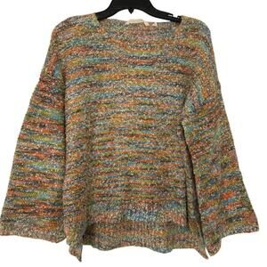 Soft Surroundings Hi Low Split Hem Bell Sleeve Chunky Knit Multi Color Sweater M